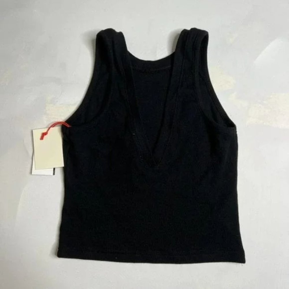 NWT Open Edit Black V open Back Ribbed Crop Tank Top Sz 1X